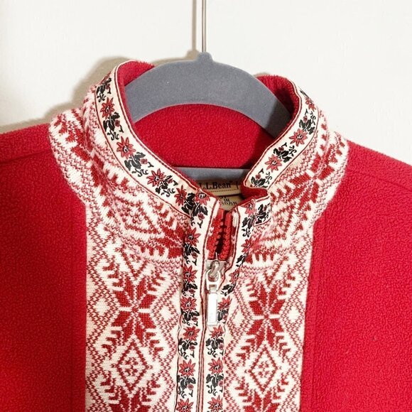 Vintage L.L. Bean red fair isle full zipper mock collar long sleeve cardigan‎ - Picture 3 of 8